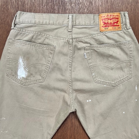 Levis 505 34x30 Tan Khaki Paint Splatter Distressed Regular Fit Pants - Picture 12 of 13
